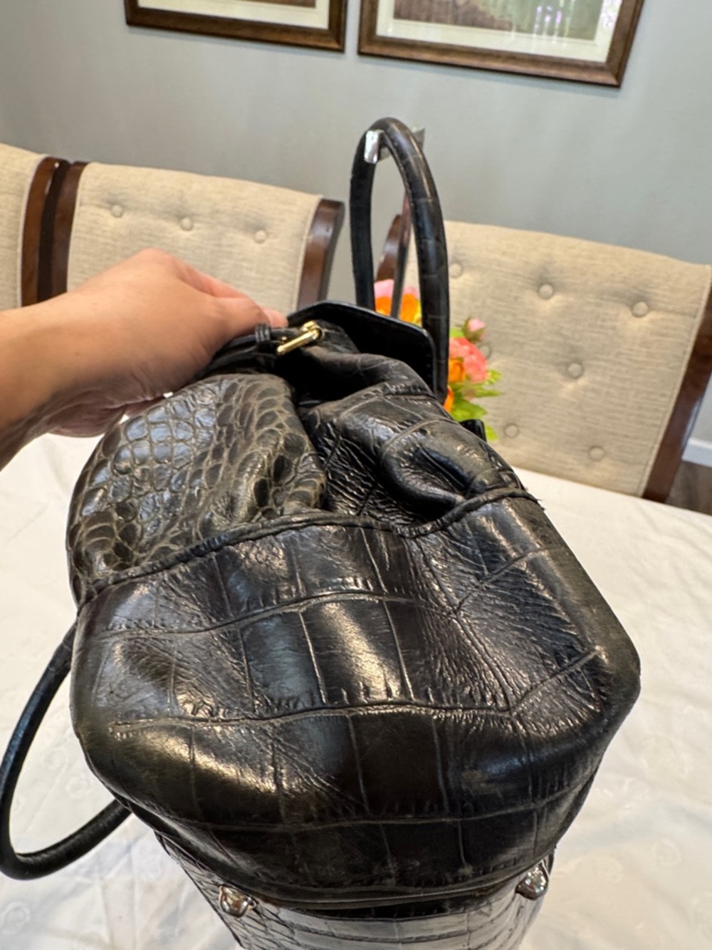 Authentic Gucci Dialux Queen Black Croc-Embossed Leather Satchel - Picture 5 of 13